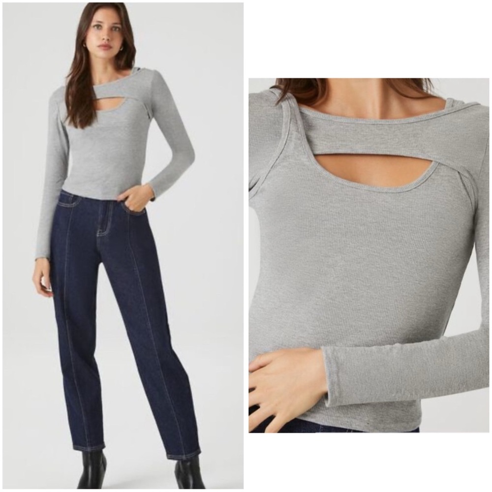 FOREVER 21 | LAYERED CUTOUT RIBBED LONG SLEEVE FITTED TOP